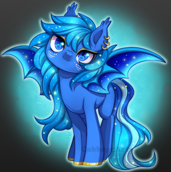 Size: 750x756 | Tagged: safe, artist:cabbage-arts, imported from derpibooru, oc, oc only, oc:zahra, bat pony, pony, bat pony oc, commission, commissioner:bluelightnoon, ear piercing, earring, female, head tilt, jewelry, looking at you, piercing, solo