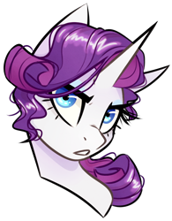 Size: 1280x1644 | Tagged: safe, artist:pointdelta, imported from derpibooru, rarity, pony, unicorn, bust, female, horn, looking at you, reaction image, redraw, simple background, solo, transparent background, unamused