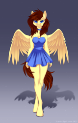 Size: 765x1200 | Tagged: safe, artist:scarlet-spectrum, imported from derpibooru, oc, oc only, oc:lucy harmony, anthro, pegasus, unguligrade anthro, clothes, collar, dress, female, gradient background, mare, solo