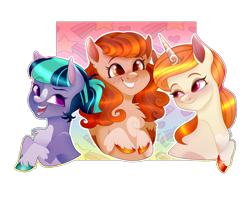 Size: 2000x1596 | Tagged: safe, artist:instantsofia, imported from derpibooru, oc, oc only, earth pony, pony, unicorn, female, simple background, smiling, transparent background, trio