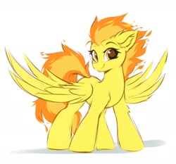 Size: 2144x2000 | Tagged: safe, artist:ask-colorsound, imported from derpibooru, spitfire, pegasus, pony, cute, cutefire, ear fluff, female, fiery mane, high res, leg fluff, looking at you, mare, simple background, smiling, smiling at you, solo, spread wings, white background, wings