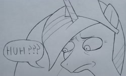 Size: 3072x1851 | Tagged: safe, artist:public mistake, imported from derpibooru, twilight sparkle, alicorn, pony, bust, frown, grayscale, huh, monochrome, older, older twilight, pencil drawing, princess twilight 2.0, solo, speech bubble, traditional art, twilight sparkle (alicorn)