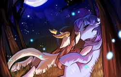 Size: 2673x1714 | Tagged: safe, artist:swaybat, imported from derpibooru, oc, oc only, oc:crystal eve, oc:睦睦, earth pony, pony, duo, explicit source, female, kissing, male, moon, night, straight