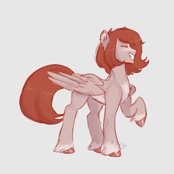 Size: 2000x2000 | Tagged: safe, artist:aylufujo, imported from derpibooru, oc, oc only, pegasus, pony, eyes closed, high res, pegasus oc, raised hoof, simple background, smiling, solo, white background, wings