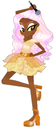 Size: 262x609 | Tagged: safe, artist:gihhbloonde, imported from derpibooru, oc, oc only, equestria girls, base used, clothes, dark skin, female, hand on hip, high heels, makeup, microphone, shoes, simple background, skirt, smiling, transparent background