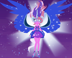 Size: 968x776 | Tagged: safe, artist:gihhbloonde, imported from derpibooru, oc, oc only, oc:music melody, equestria girls, base used, clothes, female, flying, high heels, midnight-ified, night, shoes, skirt, solo, spread wings, stars, wings