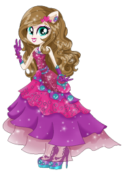 Size: 448x620 | Tagged: safe, artist:gihhbloonde, imported from derpibooru, oc, oc only, oc:gihh bloonde, equestria girls, base used, clothes, dress, eyelashes, female, gloves, high heels, lipstick, long gloves, makeup, peace sign, shoes, simple background, solo, transparent background