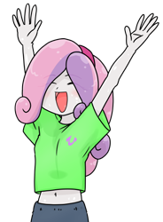 Size: 500x679 | Tagged: safe, alternate version, artist:batipin, imported from derpibooru, part of a set, sweetie belle, equestria girls, belly button, bottle, cute, diasweetes, female, marathon, open mouth, simple background, solo, transparent background