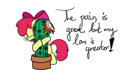 Size: 1280x720 | Tagged: safe, artist:broken-pen, imported from derpibooru, apple bloom, earth pony, pony, blood, cactus, crying, female, filly, hug, hugging a cactus