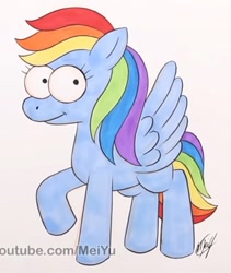 Size: 733x868 | Tagged: safe, artist:meiyu, imported from derpibooru, part of a set, rainbow dash, pegasus, pony, alternate design, simpsonified, style emulation, the simpsons, traditional art, watermark