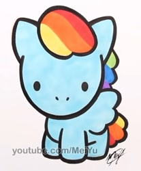 Size: 651x787 | Tagged: safe, artist:meiyu, imported from derpibooru, part of a set, rainbow dash, pegasus, pony, alternate design, hello kitty, sanrio, style emulation, traditional art, watermark