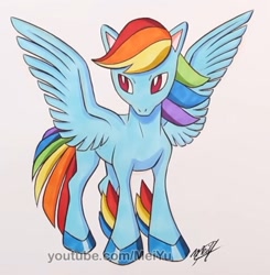 Size: 859x877 | Tagged: safe, artist:meiyu, imported from derpibooru, part of a set, rainbow dash, pegasus, pony, alternate design, pokémon, style emulation, traditional art, watermark