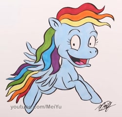 Size: 940x905 | Tagged: safe, artist:meiyu, imported from derpibooru, part of a set, rainbow dash, pegasus, pony, alternate design, rugrats, style emulation, traditional art, watermark