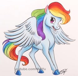 Size: 972x951 | Tagged: safe, artist:meiyu, imported from derpibooru, part of a set, rainbow dash, pegasus, pony, alternate design, bambi, disney style, style emulation, traditional art, watermark