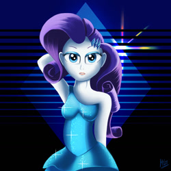 Size: 1280x1280 | Tagged: safe, artist:jphyperx, imported from derpibooru, rarity, equestria girls, bedroom eyes, clothes, dress, fall formal outfits, female, lipstick, pose, retrowave, sexy, shiny, solo, sparkles, synthwave
