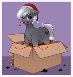 Size: 4347x4578 | Tagged: safe, artist:vetta, imported from derpibooru, oc, oc only, oc:steam hooves, earth pony, pony, absurd resolution, box, coal, commission, garland, solo, ych result