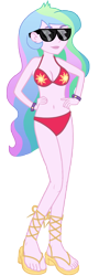 Size: 4286x11849 | Tagged: safe, artist:kevintoons915, color edit, edit, imported from derpibooru, princess celestia, equestria girls, absurd resolution, belly button, bikini, clothes, colored, cutie mark, feet, female, hand on hip, principal celestia, red bikini, sandals, simple background, solo, sunglasses, swimsuit, transparent background, vector
