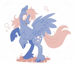 Size: 2048x1792 | Tagged: safe, artist:pastacrylic, imported from derpibooru, derpy hooves, pegasus, pony, bubble, simple background, smiling, solo, spread wings, unshorn fetlocks, white background, wings