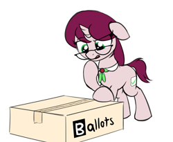 Size: 1794x1470 | Tagged: safe, artist:wenni, oc, oc only, pony, unicorn, ballot, box, glasses, simple background, thinking, white background