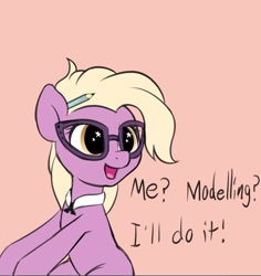 Size: 892x943 | Tagged: safe, artist:wenni, grace manewitz, earth pony, pony, glasses, open mouth, pencil, simple background, smiling