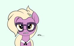 Size: 1236x772 | Tagged: safe, artist:wenni, grace manewitz, earth pony, pony, glasses, gritted teeth, pencil, simple background
