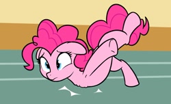 Size: 1049x639 | Tagged: safe, artist:wenni, pinkie pie, earth pony, pony, party of one, floppy ears, frown, tripping