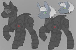 Size: 1103x723 | Tagged: safe, artist:evvyenvy, imported from derpibooru, oc, oc only, oc:whimsy wiles, earth pony, pony, fallout equestria, armor, armored pony, black sclera, eyebrows, fallout, fallout equestria: all things unequal, fallout equestria:all things unequal (pathfinder), female, mare, pathfinder, solo, stealth suit, weird eyes, white mane