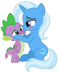 Size: 3566x4531 | Tagged: safe, artist:kingdark0001, hundreds of users filter this tag, imported from derpibooru, spike, trixie, dragon, pony, unicorn, blushing, cute, female, kiss mark, kissing, lipstick, male, mare, romantic, shipping, simple background, spixie, straight, transparent background, winged spike, wings