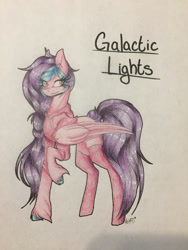 Size: 2121x2828 | Tagged: safe, artist:shadowfoxdrawings, imported from derpibooru, oc, oc only, oc:galactic lights, pegasus, braid, clothes, high res, hoodie, pegasus oc, solo, traditional art, wings