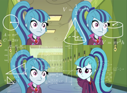 Size: 1024x750 | Tagged: safe, imported from derpibooru, sonata dusk, equestria girls, rainbow rocks, amulet, blank stare, clothes, female, jewelry, long hair, math, math lady meme, meme, ponytail, solo, starenata, sweater, thinking, thonk, thousand yard stare