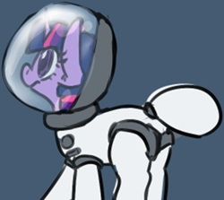 Size: 1020x911 | Tagged: safe, artist:whale, imported from derpibooru, twilight sparkle, pony, unicorn, astronaut, butt, cropped, female, frown, looking up, mare, plot, simple background, solo, spacesuit, twibutt, unicorn twilight