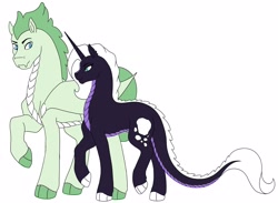 Size: 2304x1683 | Tagged: safe, artist:rosarianart, imported from derpibooru, oc, oc:amethyst, oc:sigma, dracony, hybrid, brother and sister, duo, female, horn, interspecies offspring, male, offspring, parent:rarity, parent:spike, parents:sparity, siblings, simple background, smiling, white background