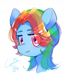 Size: 1653x1900 | Tagged: safe, artist:h2o_omz, artist:lexiedraw, imported from derpibooru, rainbow dash, pegasus, pony, alternate hairstyle, bust, eye clipping through hair, portrait, redraw, simple background, solo, white background