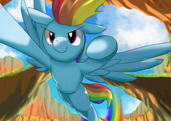 Size: 1024x724 | Tagged: safe, artist:neoshrek, imported from derpibooru, rainbow dash, pegasus, pony, belly button, female, flying, low angle, mare, rainbow trail, solo