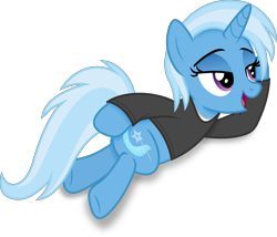 Size: 4266x3655 | Tagged: safe, artist:anime-equestria, imported from derpibooru, trixie, pony, unicorn, alternate hairstyle, clothes, draw me like one of your french girls, female, full body, happy, high res, horn, lidded eyes, lying down, mare, on side, open mouth, open smile, purple eyes, simple background, smiling, solo, stupid sexy trixie, tail, transparent background, two toned mane, two toned tail, vector