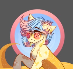 Size: 832x792 | Tagged: safe, artist:alrumoon_art, imported from derpibooru, oc, oc only, oc:goldie glow, lamia, original species, female, forked tongue, glasses, mare, solo, tongue out