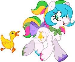 Size: 1280x1063 | Tagged: safe, artist:rohans-ponies, imported from derpibooru, quackers, bird, duck, pony, bow, deviantart watermark, g1, g1 to g4, g4, generation leap, obtrusive watermark, simple background, solo, tail, tail bow, transparent background, watermark