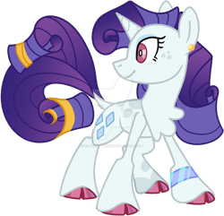 Size: 1280x1233 | Tagged: safe, artist:rohans-ponies, imported from derpibooru, rarity, pony, alternate design, alternate eye color, cloven hooves, deviantart watermark, obtrusive watermark, simple background, solo, transparent background, watermark