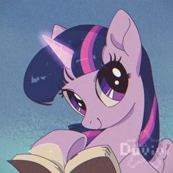 Size: 2000x2000 | Tagged: safe, artist:duvivi, imported from derpibooru, twilight sparkle, alicorn, pony, book, cute, female, high res, looking at you, mare, smiling, smiling at you, solo, twiabetes, twilight sparkle (alicorn)