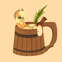 Size: 3080x3117 | Tagged: safe, artist:rand-dums, imported from derpibooru, part of a set, applejack, earth pony, pony, apple, cider, female, food, high res, micro, mug, simple background, solo