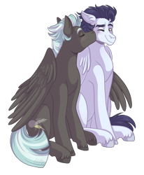 Size: 2800x3400 | Tagged: safe, artist:kikirdcz, imported from derpibooru, soarin', thunderlane, pegasus, pony, cheek kiss, commission, duo, eyes closed, gay, high res, hug, kissing, male, one eye closed, shipping, simple background, sitting, soarilane, stallion, transparent background, winghug, wings