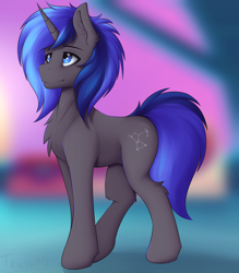 Size: 3500x4000 | Tagged: safe, artist:trast113, imported from derpibooru, oc, oc only, oc:orion, pony, unicorn, commission, male, solo, spaceship, stallion, standing