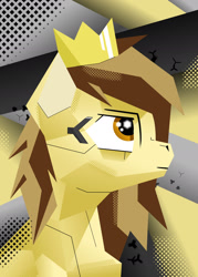 Size: 1280x1792 | Tagged: safe, artist:zocidem, imported from derpibooru, oc, oc only, oc:prince whateverer, pegasus, pony, augmented, bust, crown, cubism, experimental style, jewelry, modern art, portrait, regalia, simple background, solo
