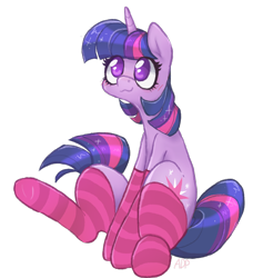 Size: 1800x1900 | Tagged: safe, artist:anondrawpone, imported from derpibooru, twilight sparkle, pony, unicorn, blushing, clothes, cute, female, mare, no pupils, simple background, sitting, socks, solo, stockings, striped socks, thigh highs, transparent background, twiabetes, unicorn twilight