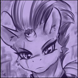 Size: 1014x1009 | Tagged: safe, artist:alcor, imported from derpibooru, tempest shadow, pony, unicorn, broken horn, eye scar, horn, looking at you, scar, serious, serious face, sketch, solo