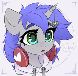 Size: 1280x1244 | Tagged: safe, artist:radioaxi, imported from derpibooru, oc, oc only, pony, unicorn, implied kissing, mistletoe, solo, starry eyes, wingding eyes