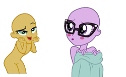 Size: 900x553 | Tagged: safe, artist:gihhbloonde, imported from derpibooru, sci-twi, sunset shimmer, twilight sparkle, equestria girls, legend of everfree, bald, base, blush sticker, blushing, clothes, duo, eyelashes, female, glasses, simple background, transparent background