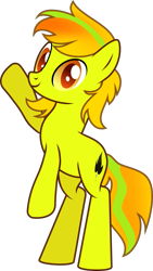 Size: 875x1547 | Tagged: safe, artist:lincolnbrewsterfan, derpibooru exclusive, imported from derpibooru, oc, oc:sylvan melody, earth pony, derpibooru community collaboration, .svg available, 2022 community collab, bipedal, colored pupils, earth pony oc, inkscape, looking at you, male, raised hoof, simple background, smiling, smiling at you, solo, standing, svg, transparent background, vector, waving, waving at you, yellow