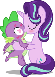 Size: 1310x1843 | Tagged: safe, artist:zacatron94, imported from ponybooru, spike, starlight glimmer, dragon, female, kissing, male, png, shipping, simple background, sparlight, straight, transparent background, winged spike, wings