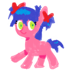 Size: 450x450 | Tagged: safe, artist:omelettepony, ponerpics exclusive, oc, oc only, oc:nice, oc:nice girl, earth pony, pony, /s4s/, 4chan, bow, bury pink gril, earth pony oc, female, hair bow, mare, simple background, solo, white background